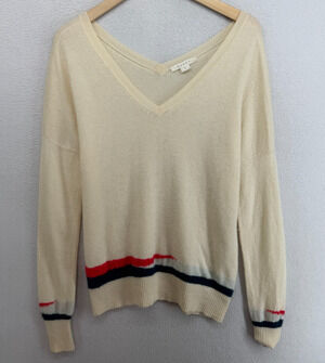 DUFFY Sweater Womens S Cashmere Oversized V-Neck Pullover Jumper Off White